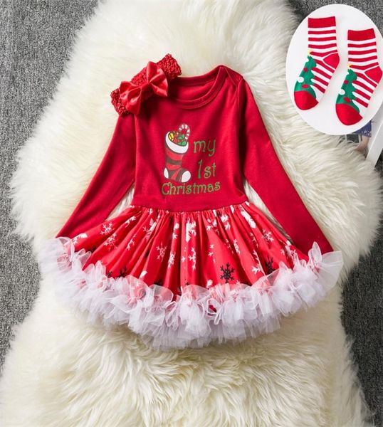 Traje de Navidad para bebés recién nacidos Vestido tutú Mi primera Navidad Conjunto de ropa para bebés Diadema Calcetines de Navidad Ropa para bebés recién nacidos Y187381982