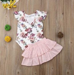 Nouveau-né Bébé Filles Vêtements Ensemble Floral Printemps Manches Longues Body Hauts Combinaison Tutu Jupes Costume Costume Outfis Vêtements Outfit2342677