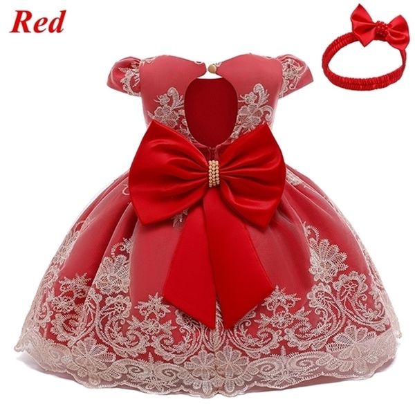Nacido bebé niñas rojo feliz navidad vestido niño niños 1 2 años fiesta de cumpleaños encaje princesa traje infantil año trajes lj201222