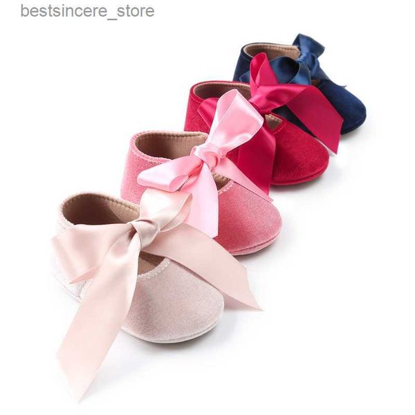 Nouveau-né bébé filles chaussures premier marcheur PU princesse nœud ruban chaussures habillées anti-dérapant semelle en caoutchouc bambin berceau chaussure mocassins