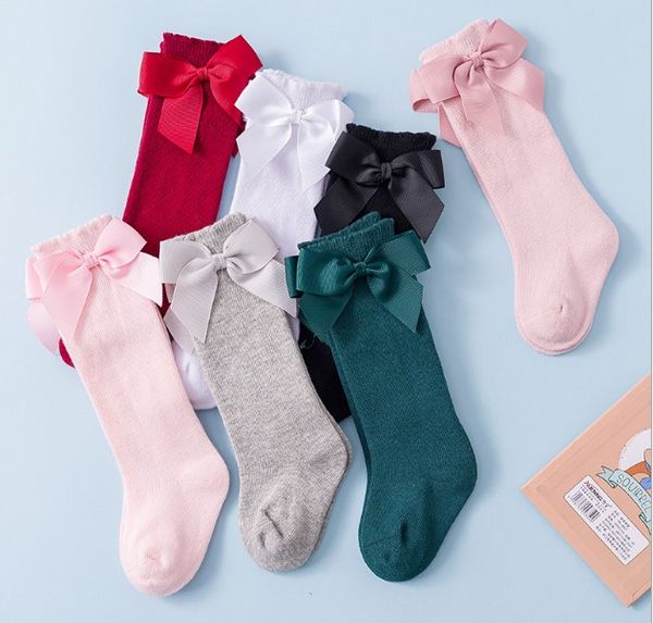 Calcetines para niñas recién nacidas para niños nuevos niños pequeños niñas big arco rodilla alto suave de encaje de algodón suave calcetines para bebés calcetines