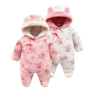 Nouveau-né bébé filles hiver pleine lune barboteuses rose infantile bébé rose mignon vêtements coton pyjamas bébé chaud escalade vêtements Out H0909