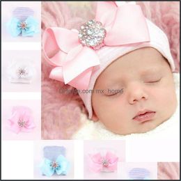 Nouveau-né bébé chapeau fille bonnet tricoté grand arc brillant cristal pierre bande solide couverture 6 livraison directe 2021 casquettes chapeaux accessoires bébé enfants M