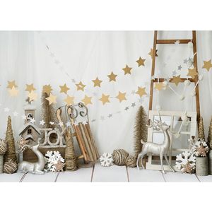 Fondo de Navidad para niños recién nacidos, juguetes de alces plateados impresos, decoración de casa de pueblo de estrellas, copos de nieve, fondo de fiesta de Navidad para el hogar