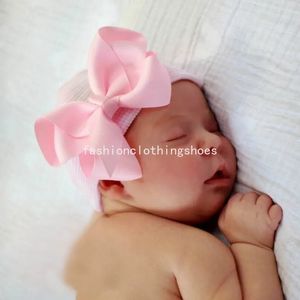 Pasgeboren baby gebreide muts met grote strik Baby ziekenhuishoed Baby warme muts strikken voor hoofddeksels Gebreide hoofddoek tulband