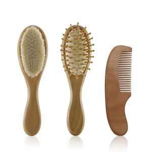 Nouveau-né bébé en laine naturelle bébé brosse en bois peigne brosse à cheveux nouveau-nés