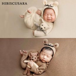 Pasgeboren babyfotografie kleding sets baby jongen meisje foto kleding outfits muis 3 stks set hoed rompertjes doll sets 210315
