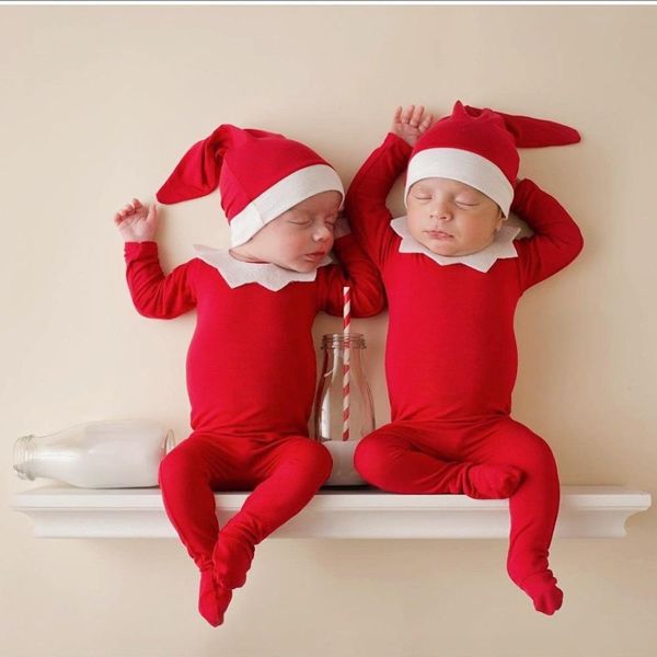 pasgeboren baby fotografie prop rode rompertjes kerst meisje romper foto outfits onesies jumpsuits uit één stuk driehoek ha kleding kinderkledingstuk