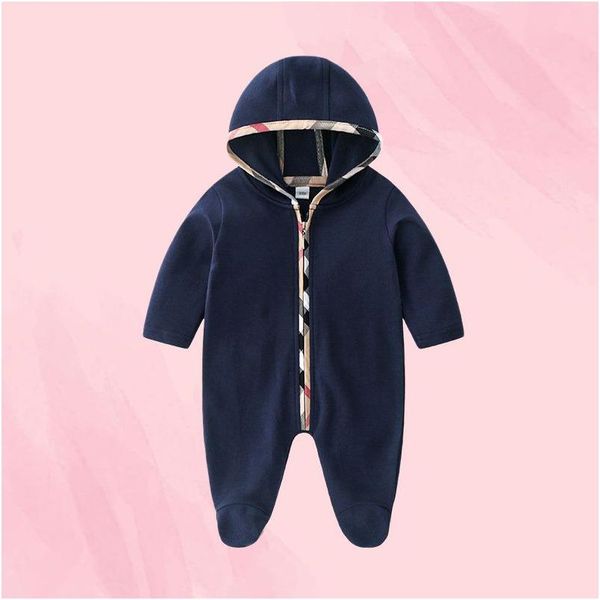 Nouveau-né Bébé Plaid À Capuchon Barboteuses Enfants Designer Barboteuse Coton À Manches Longues One-Pièce Onesies Body Combinaisons Enfants Boutique Drop Dhh7W