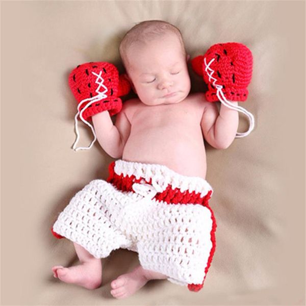 Nouveau-né bébé Po Pography Prop Costume chapeau garçons fille Crochet tricot vêtements boxer gants de boxe pantalon ensemble pour bébé Baby2555
