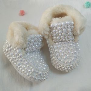 Nouveau-né bébé strass bling bottes de neige bébé coton brillant perle décoration bébé filles bottes chaussures automne hiver