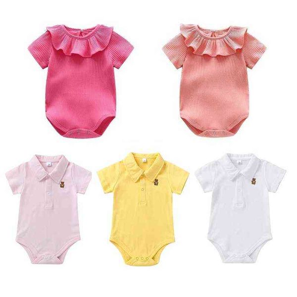 Nouveau-né bébé barboteuse 0-12 mois 2021 été solide 5 couleurs Polo infantile bébé garçon fille vêtements combinaison nouveau-né Bebies Roupas G1221