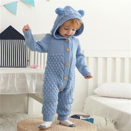 Newborn Baby Romper Long Sleeve Knitted Bodysuit Winter Warm Infant Toddler Jumpsuits Kids Boys Girls Hooded Sweaters Outfits Autumn Children's Clothes