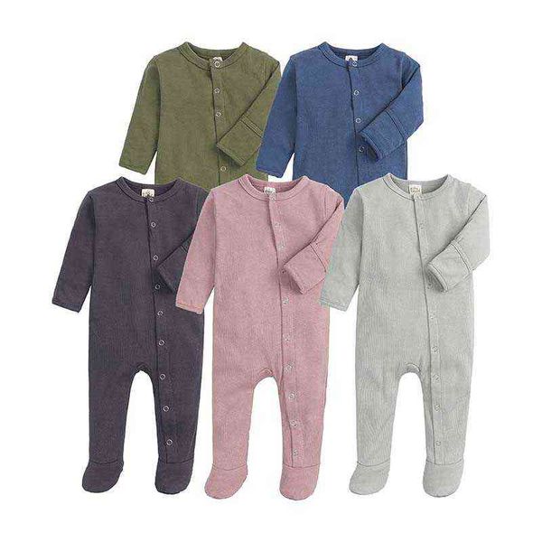 Nouveau-né bébé barboteuse solide manches longues enveloppement pied combinaison bébé garçon fille vêtements automne hiver vêtements pour bébés 0-12 mois G220223