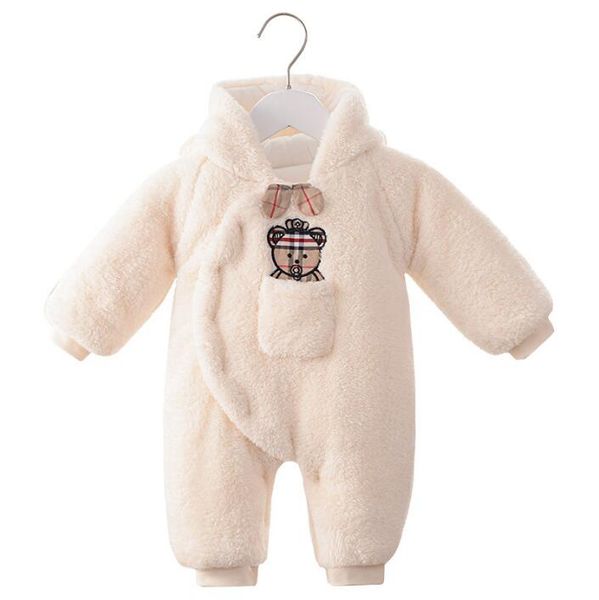 Nouveau-né bébé barboteuses automne hiver agneau cachemire à capuche Onesies pour garçons et filles épaissi chaud combinaisons sac de couchage