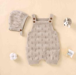 Pasgeboren baby rompertjes hoeden kledingsets herfst winter effen gebreide baby's kinderen jongen meisje truien jumpsuits outfits 2 stuks gebreide kleding 19364504