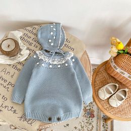 Nouveau-né bébé barboteuses avec chapeaux vêtements ensembles automne hiver solide tricoté nourrissons enfants garçon fille pulls combinaisons tenues tricots 2620