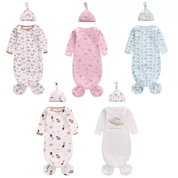 Saco de dormir para bebé recién nacido con sombrero 2 piezas Estrella Luna Unicornio Arco iris Estampado de mariposa Swaddle Wrap Nudo Niño Dibujos animados Sacos de dormir Fotografía Prop