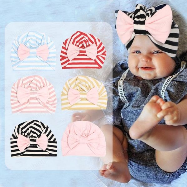 Nouveau-né bébé rayure nœud papillon chapeau garçons filles infantile bonnet casquettes doux Turban bandeau enfant en bas âge enfants Bonnet bonnets photographie accessoires