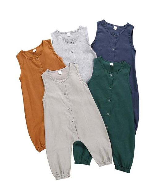 Nouveau-né bébé rayé combinaison 5 couleurs solide bébé barboteuse bébé infantile garçon vêtements décontractés enfant en bas âge sans manches bouton Onesies 0606098907870