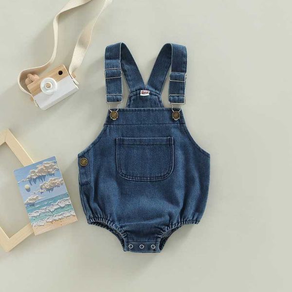 Ropa de verano para bebés recién nacidos 0-24M Niños pequeños Niñas Botón de mezclilla Sin mangas Sin espalda O-cuello Mamelucos Monos Ropa L230625