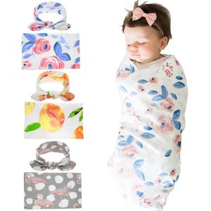 Bebé recién nacido Swaddling Mantas con cinta de la cabeza del conejito DIEADA FLORAL INFANTIL Swaddle Wrap Wrap Blunet Set Baby Cotton Wrapping Plazo BHB18