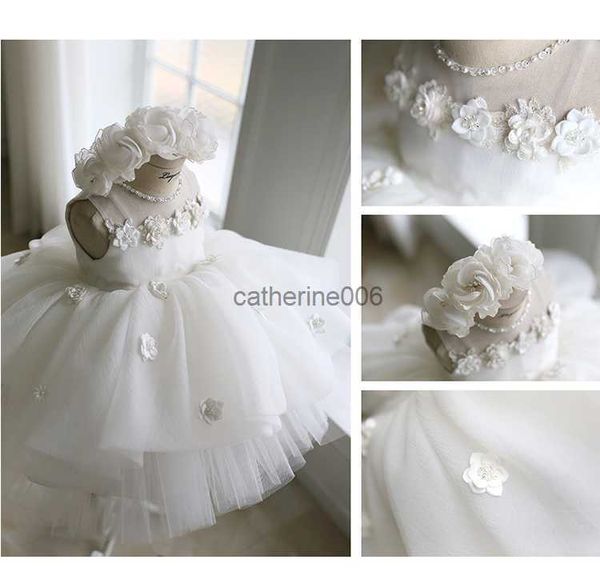 Vestido de bautismo para recién nacido para niña, blanco, primera fiesta de cumpleaños, apliques 3D, vestido de bautizo para niña pequeña, vestidos de boda L230625