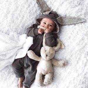 Pasgeboren jongens meisjes baby rompertjes konijn oren pasgeboren onesies kleding rits hooded peuter romper baby bodysuit boutique jumpsuits kleding