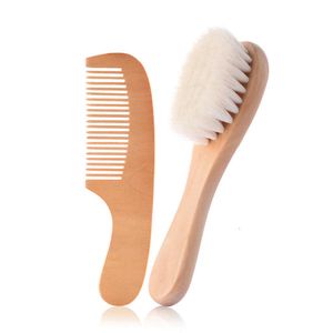 Nouveau-né brosse et peigne ensemble brosse à poils doux peigne en bois infantile laine naturelle Kit de soins pour enfants peigne brosse