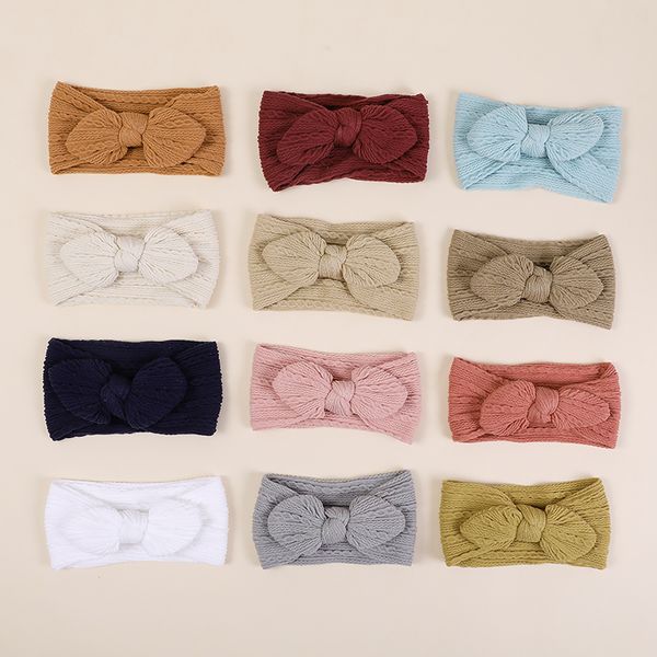 Nouveau-né câble tricot Nylon bandeau haut noué bébé lapin oreille élastique bandes de cheveux filles chapeaux infantile doux bandeau