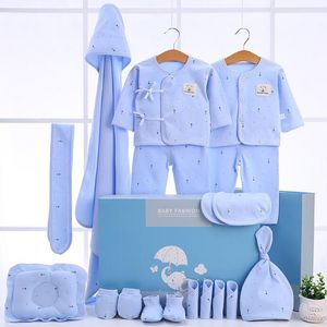 Trajes de ropa para recién nacidos 18 PCS / SET Conjunto de algodón para bebés y niños para niñas, niños, rosa, azul, amarillo 210309