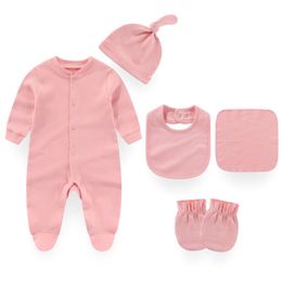 Pasgeboren katoen meisje sets massieve kleur pamas 5 stuks babyjongen kleren unisex herfst romper 0-12m lente l2405