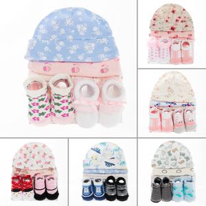 Pasgeboren katoenen hoeden en sokken ingesteld 0-3m babydouche cadeau sets
