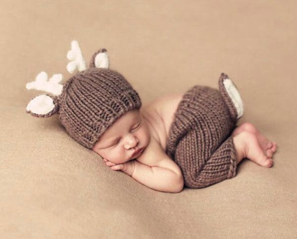 Costume de cerf de noël en Crochet pour nouveau-né, accessoires de photographie, chapeau tricoté pour bébé, accessoires Photo pour nouveau-né