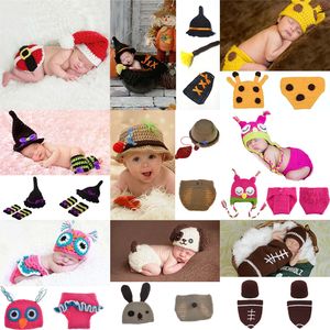 Pasgeboren haakfotografie Sets Baby Photography Props Xmas Knit Kostuum Cartoon Halloween Kerst Zuigeling Cosplay Kleding 14 Styles C5105