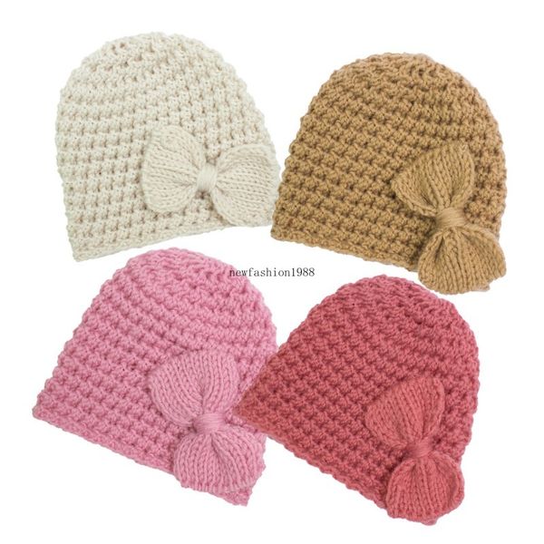 Nouveau-né mignon arc hiver tricoté Bonnet maïs crocheté chapeau chaud pour bébé bandeau Bowknot tricot laine Bonnet chapeaux infantile Gorra Bebe