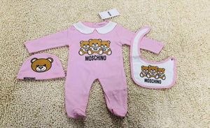 Conjunto de ropa de bebé a la moda para recién nacidos, mameluco con letras para bebés, Baberos para niñas, conjunto de trajes con gorro 018M7994364
