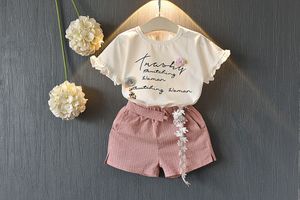 Nouveau-né mode bébé filles tenues d'été enfants filles fleur lettre top chemises + shorts 2 pièces/ensemble mignon enfants vêtements costume