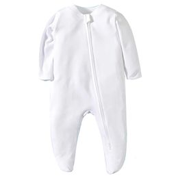 Pijamas para pies de recién nacido con cremalleras Mono para niñas y niños Mono de manga larga Algodón puro Blanco Ropa de bebé de 0 a 12 meses de moda 240116