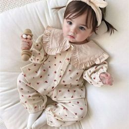 Pasgeboren meisje pama kleren set reversbloem afdrukken Cardigan+broek 2 stks baby peuter kinderpak slaapkleding babykleding 0-2y l2405