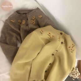 Fille nouveau-née princesse florale broderie en tricot cardigan bébé enfant en bas âge à manches longues en manteau à manches longues vêtements de bébé 18m-10y l2405