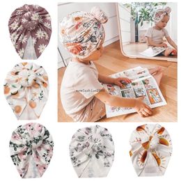 Pasgeboren Hoeden Muts Baby Donut Indiase Hoed Bloemenprint Tulband Foetale Cap Motorkap Geknoopte Caps Fotografie Rekwisieten Hoofddeksels Baby's Hoofddoek Accessoires