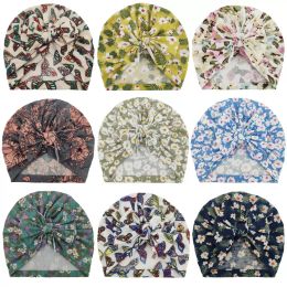 Pasgeboren Indiase hoed Bloemen bloemen Bonloze foetale pet meisjes bowknot caps prinses tulband zacht zonnebrandcrème kinderen motorkap beanie haaraccessoires