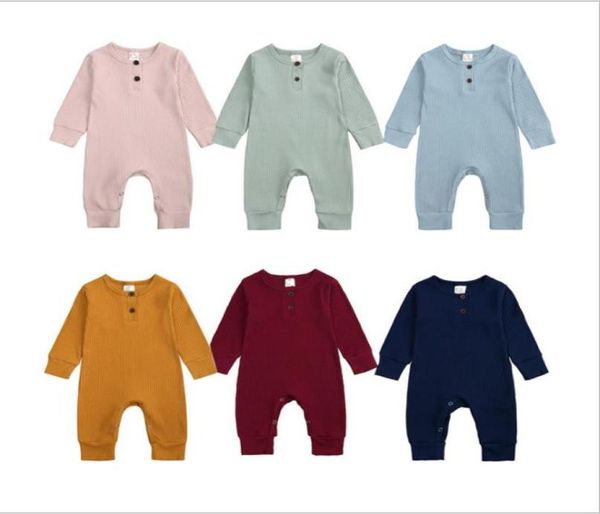 Mameluco de algodón para recién nacido, niño y niña, ropa tejida a rayas, mono, ropa de primavera y otoño, ropa sólida 5876227