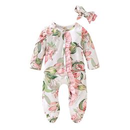 Pasgeboren baby baby meisje jongen voet slaper romper hoofdband kleding outfits set winter romper jumpsuit mamelucos invierno 210317