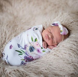 Pasgeboren baby baby swaddle slaapzakken baby mousseline deken + hoofdband baby zachte katoen cocon slaapzak hoofdband 2 stks set A287