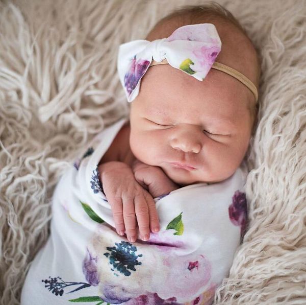 Nouveau-né bébé Swaddle sacs de couchage bébé couverture en mousseline + bandeau bébé coton doux cocon sommeil sac bandeau 2pcs ensemble 6 couleurs 4710