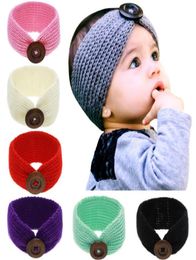 Nouveau-né infantile bandeau avec bouton décor oreille plus chaud tête bandeau mode laine Crochet bandeau tricot nouveau bébé filles hiver 13 Col5582826