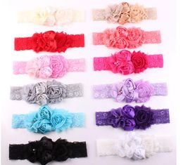 Pasgeboren baby's baby kanten hoofdbanden bloemen satijn shbby stof hoofd bands kinderen chiffon haarbanden hoofddeksels kinderen haaraccessoires