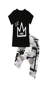 pasgeboren baby jongens kroon print tops t-shirt camouflage shorts broek 2 stuks outfits set kleding 05t 2 kleuren babyjongenskleding6099025